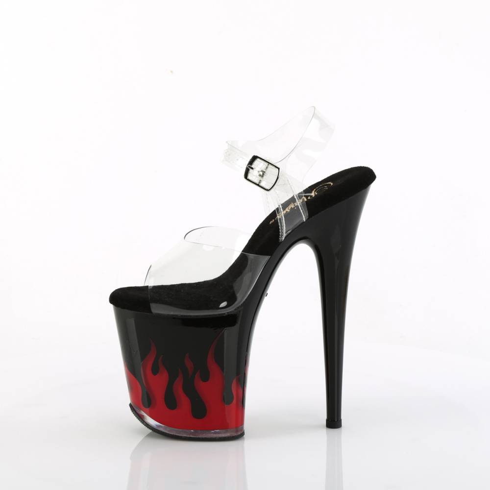 Pleaser - FLAMINGO-808NLFL Sandale à bride à la cheville, Pole dance chaussures - Noir/Transparent